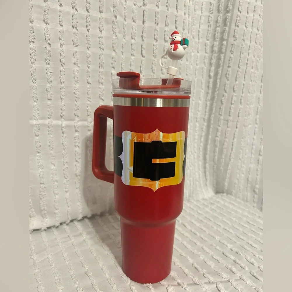 Red Santa‎ Belt Tumbler with Straw